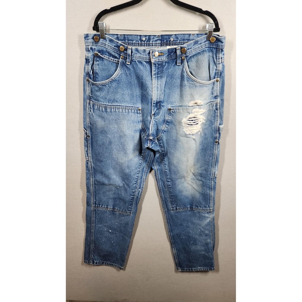 Vintage‎ Key Jeans Mens 38x34 Blue Denim Double Knee Logger Carpenter Distressed